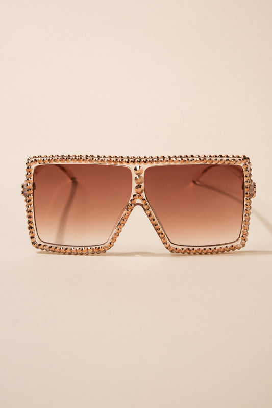 Fame Oversized Square Rhinestone Sunglasses | Champagne
