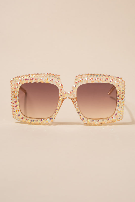 Anita Rectangular Rhinestone Sunglasses | Champagne