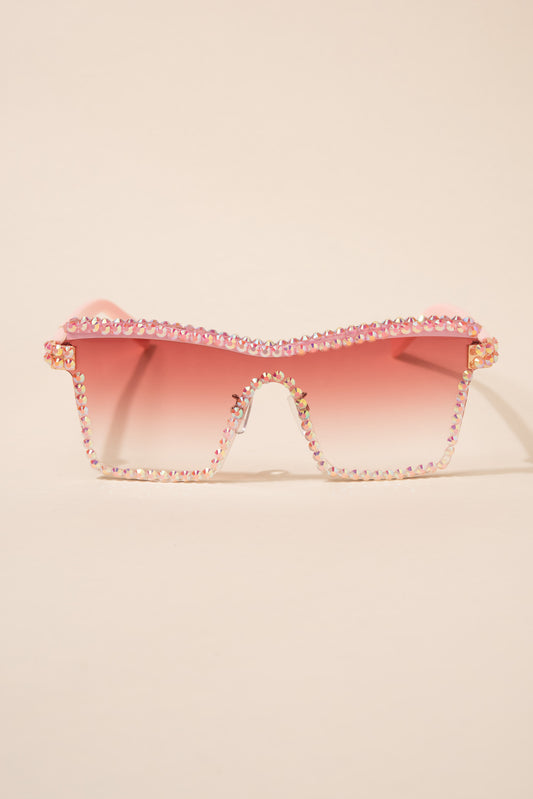 Jordan Futuristic Mono Lens Rhinestone Sunglasses | Pink