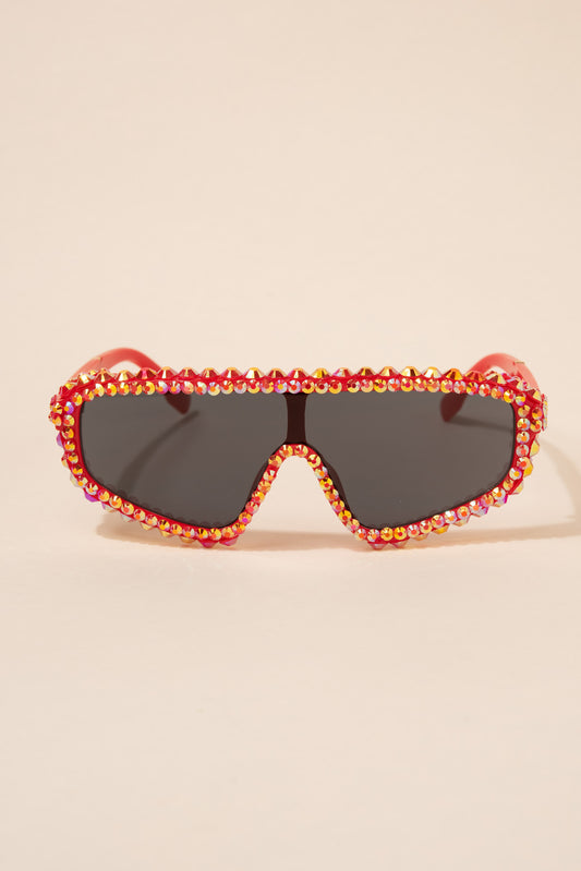 Carmen Sports Style Rhinestone Sunglasses | Red
