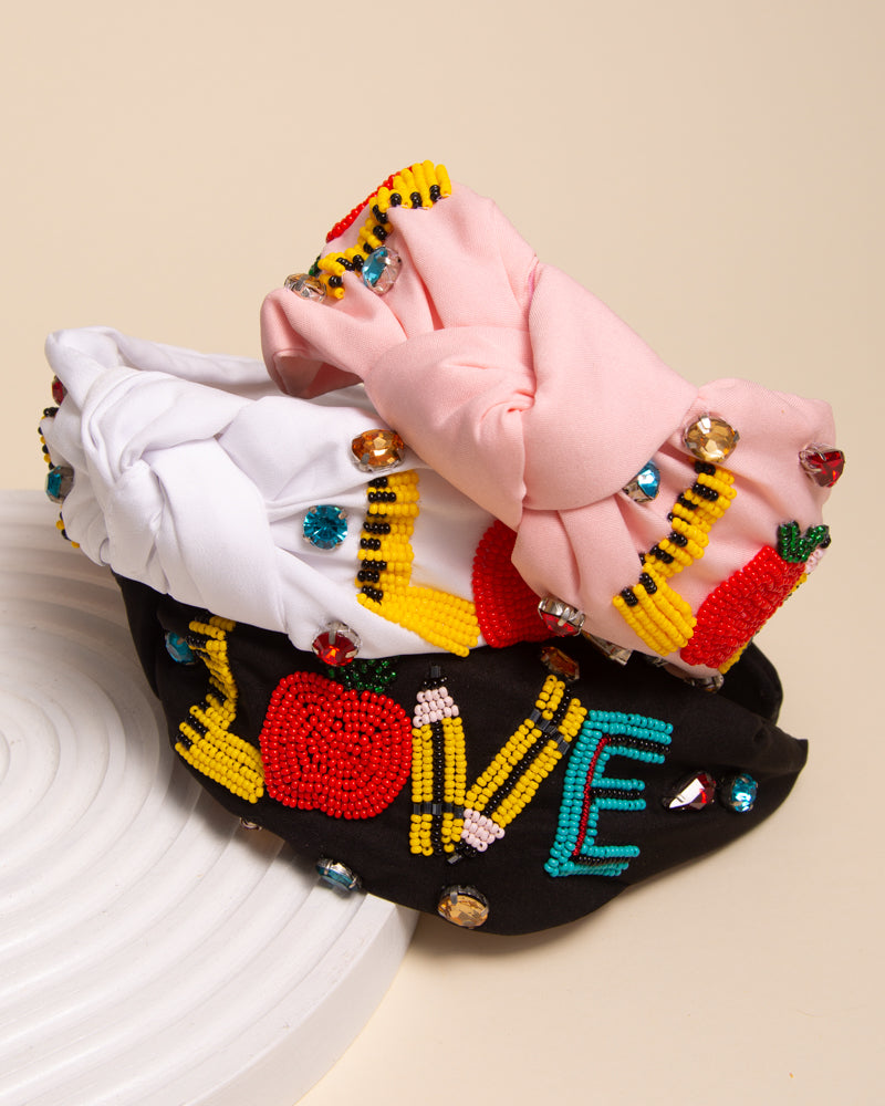 Brooke "LOVE" Teacher Appreciation Beaded Top Knotted Headband