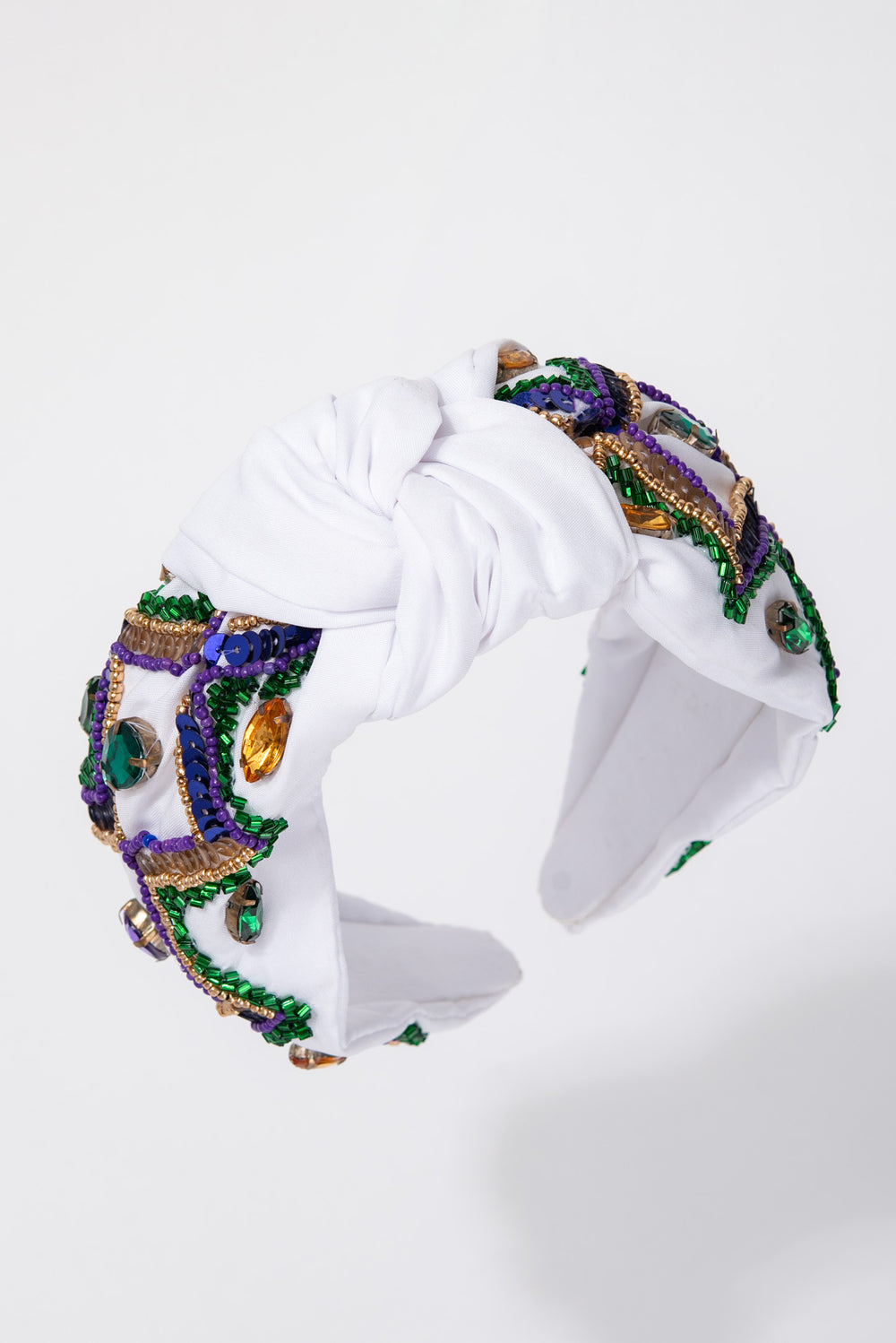 Juliette Mardi Gras Tricolor Sequin Top Knotted Headband | White