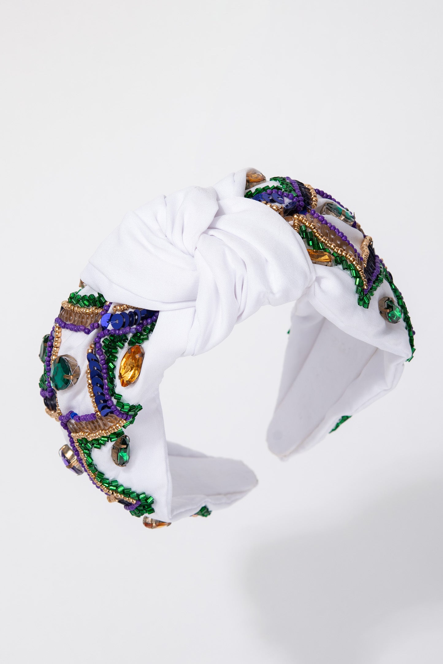 Juliette Mardi Gras Tricolor Sequin Top Knotted Headband | White