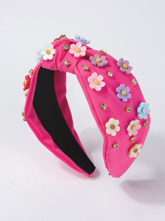 Grace Multicolor Acrylic Floral Beaded Jeweled Headband | Fuchsia