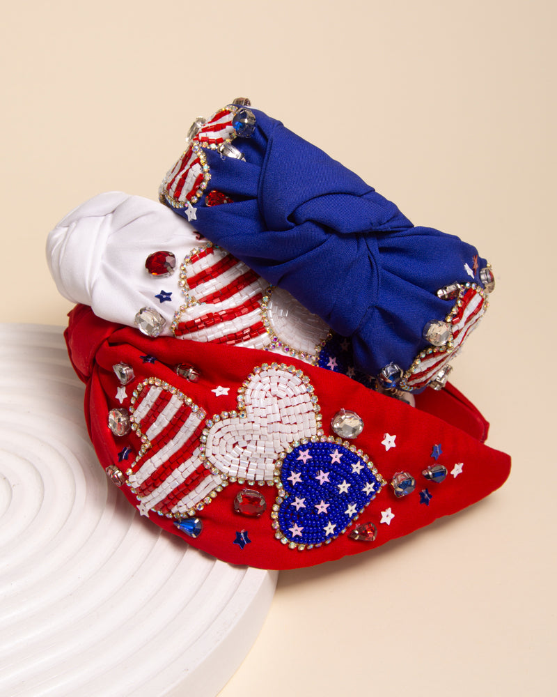 Lana USA Patriotic Star Crystal Rhinestone Pave Beaded Headband