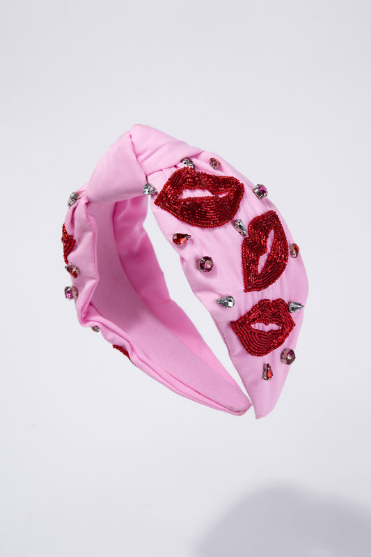 Bailey Lips Pattern Beaded Headband | Pink