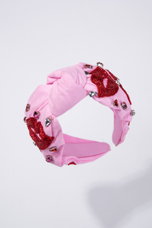 Bailey Lips Pattern Beaded Headband | Pink