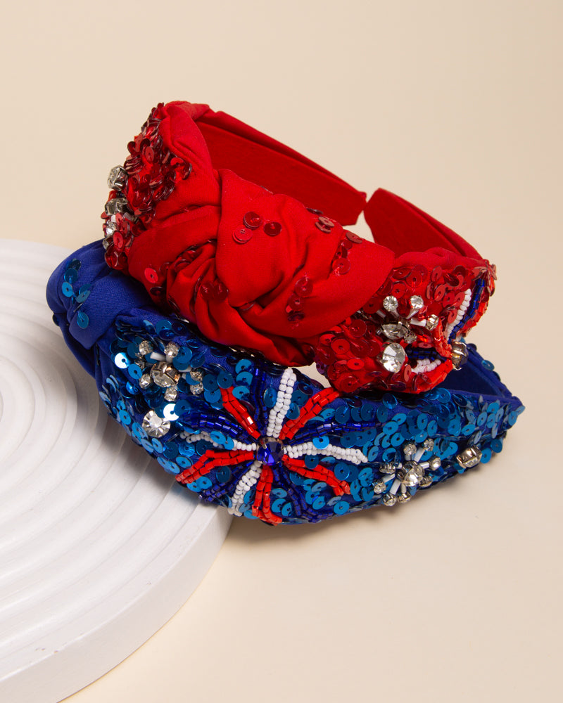 Lori Patriotic Fireworks Sequin Embellished Crystal Headband