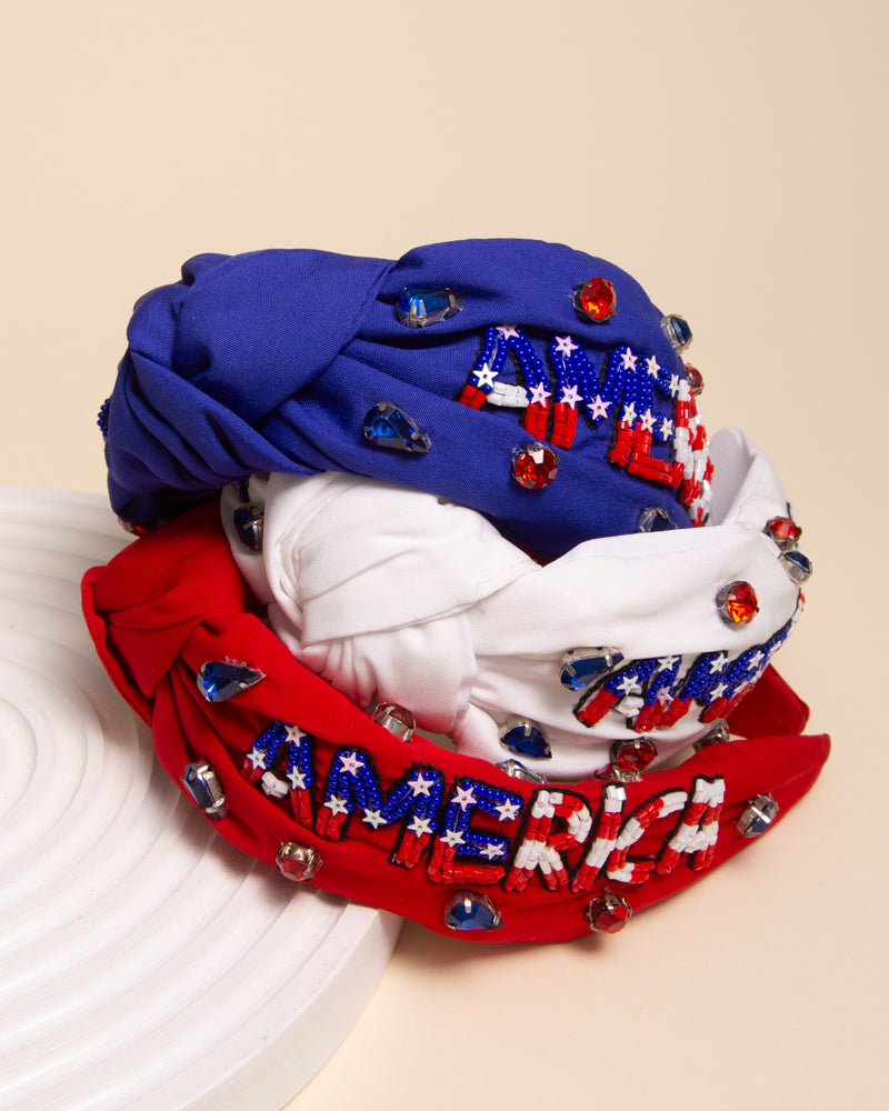 Kate "America" Patriotic Rhinestone Beaded Embroidery Headband