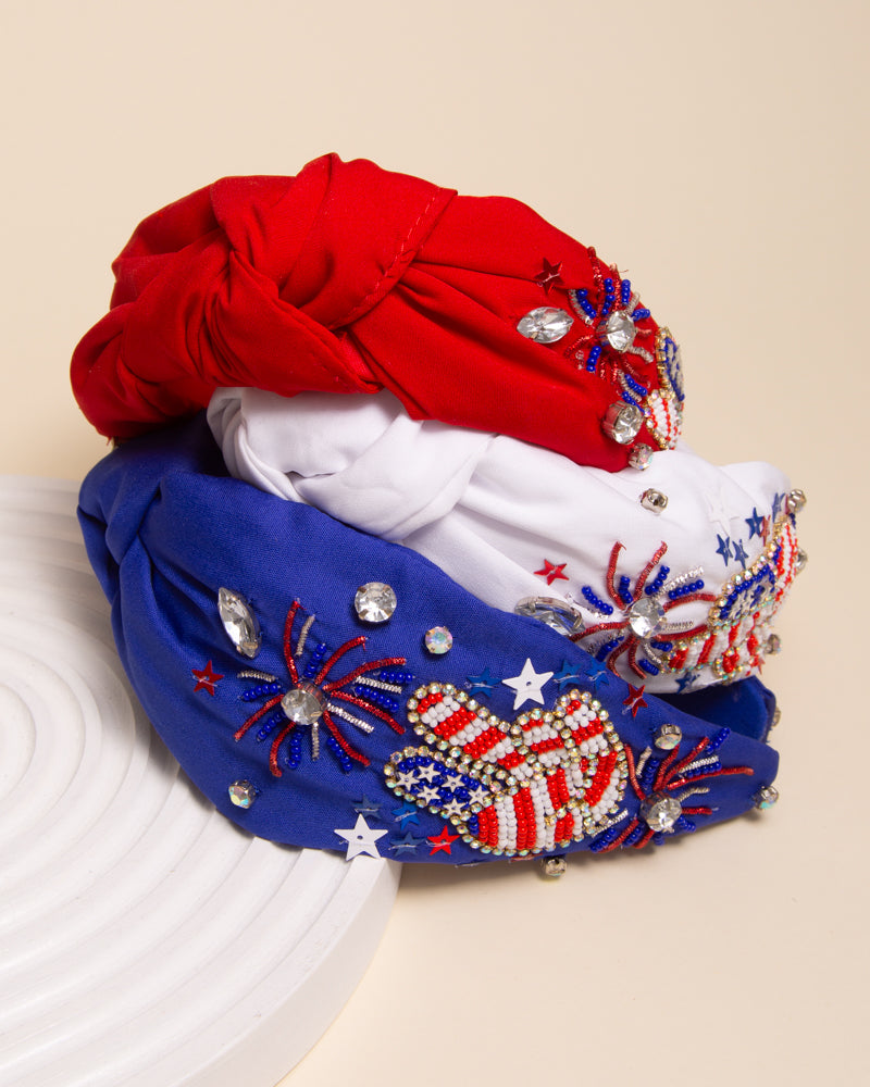 Natalie Firework Rhinestone Pave Beaded Embroidery Knotted Headband