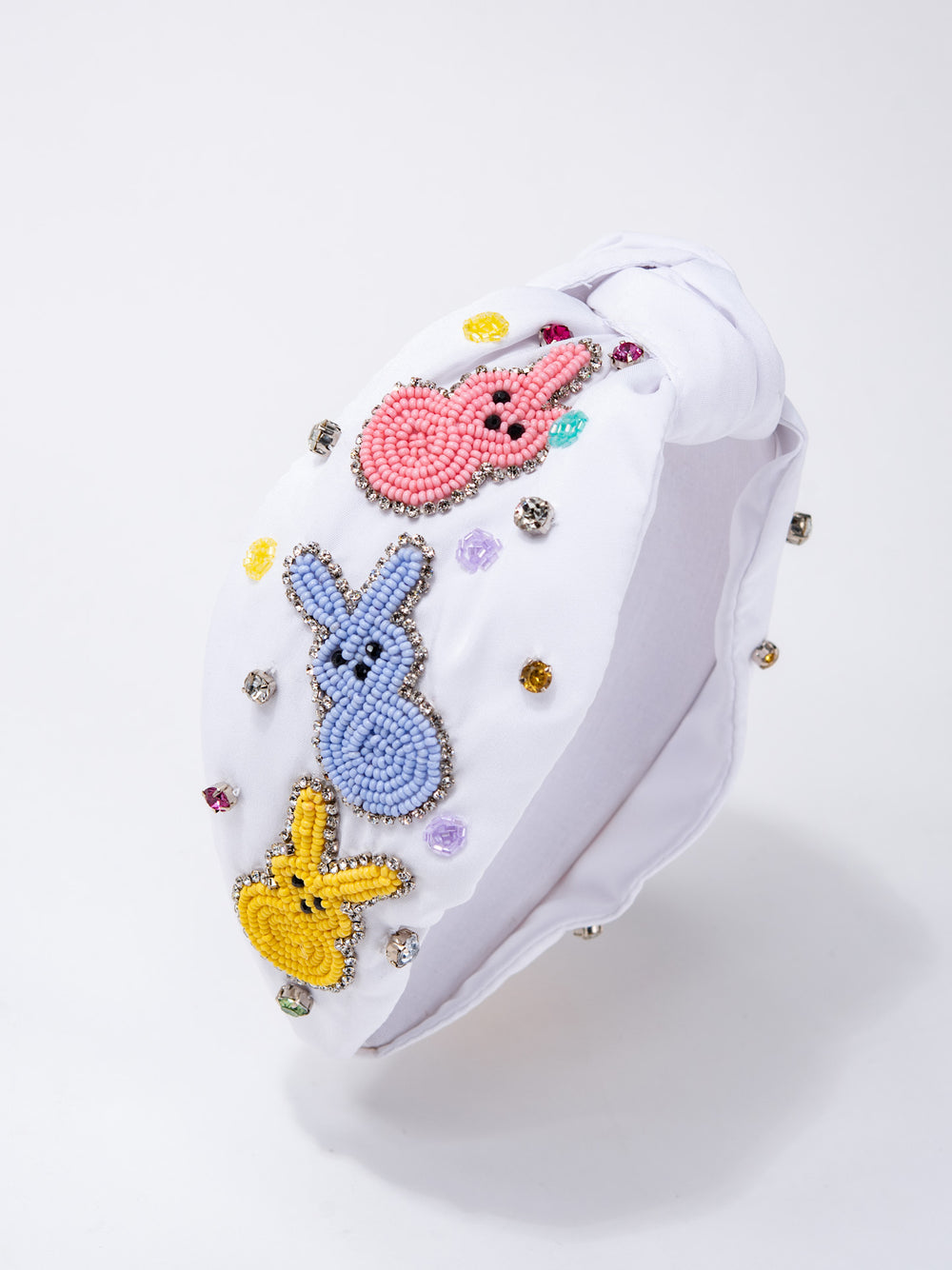 Hazel Easter Polka Dot Beaded Top Knotted Headband | White