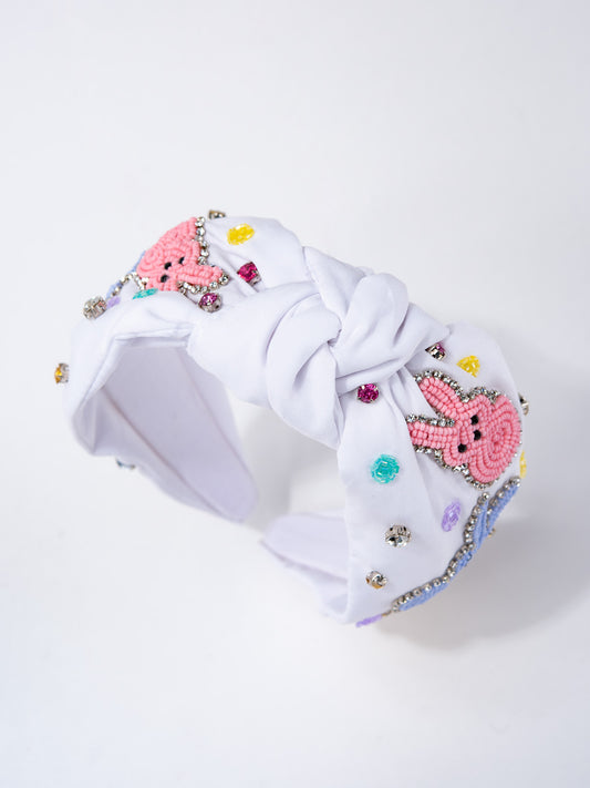 Hazel Easter Polka Dot Beaded Top Knotted Headband | White