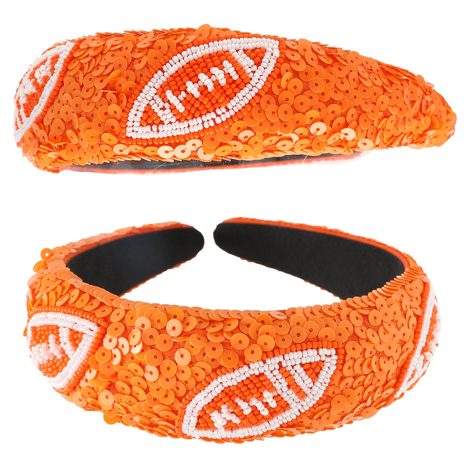 Olivia Two-Tone Football Sequins Seed Beaded Head Band | Orange & White