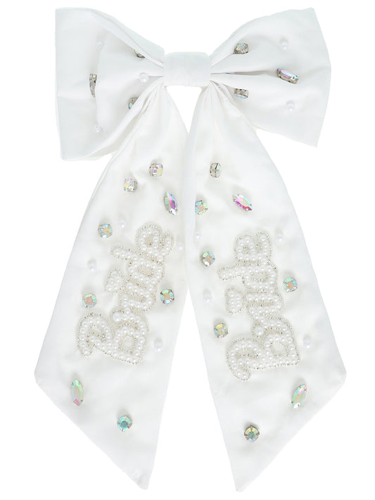 Luna Just Married Bow Barrette Hair Clip | Bride with Pearls