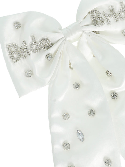 Luna Just Married Bow Barrette Hair Clip | Bride with Rhinestones