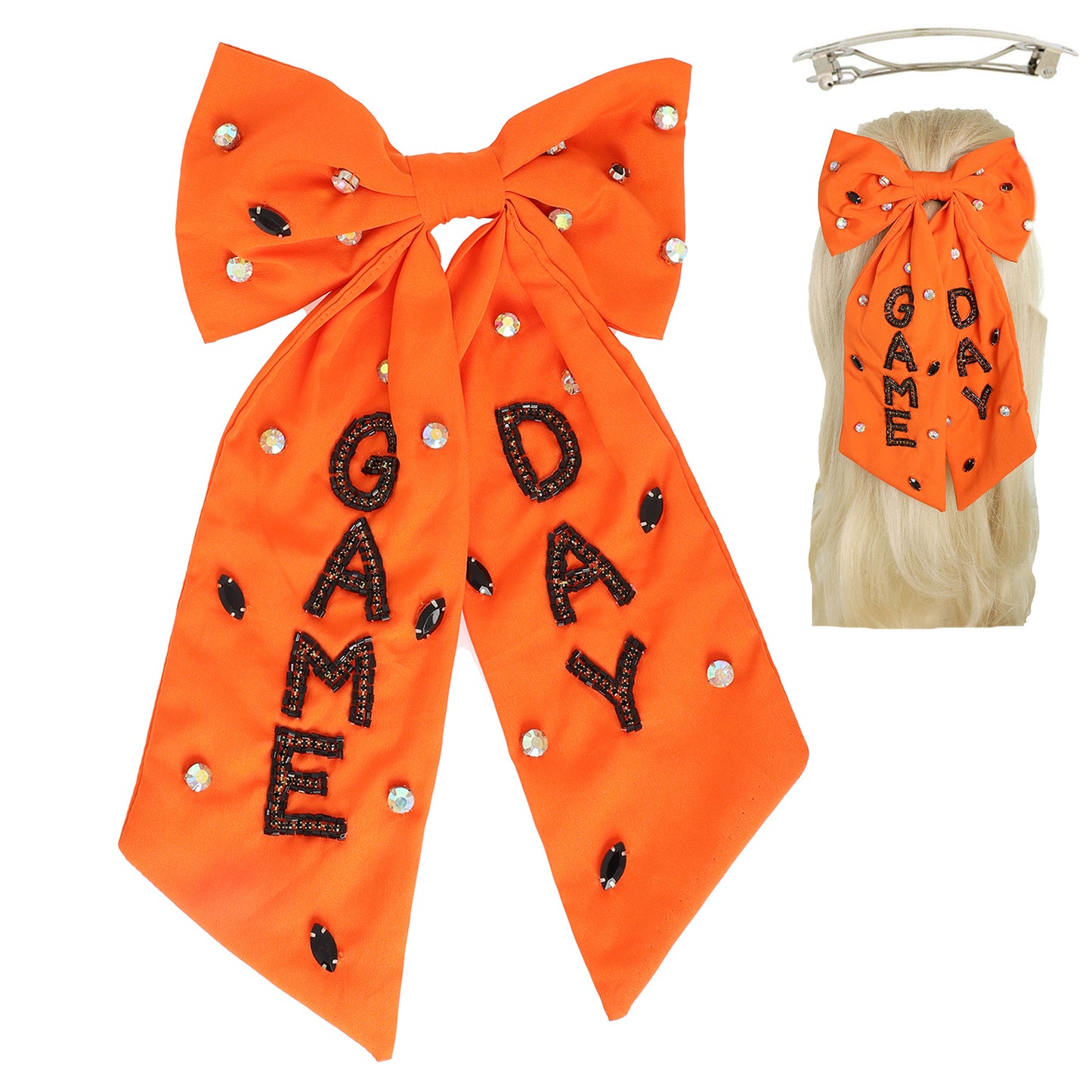 Elizabeth Game Day Gemstone Bow Barrette Hair Clip