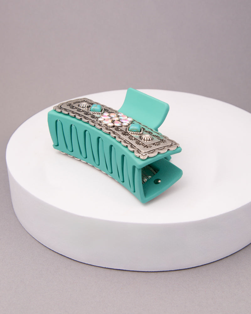Alison Western Decorative Jeweled Hair Claw Clip in Metal Finish