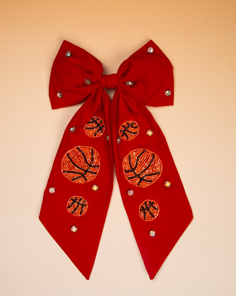 Jayleen GameDay Basketball Crystal Stone Bead Bow Barrette Hair Clip