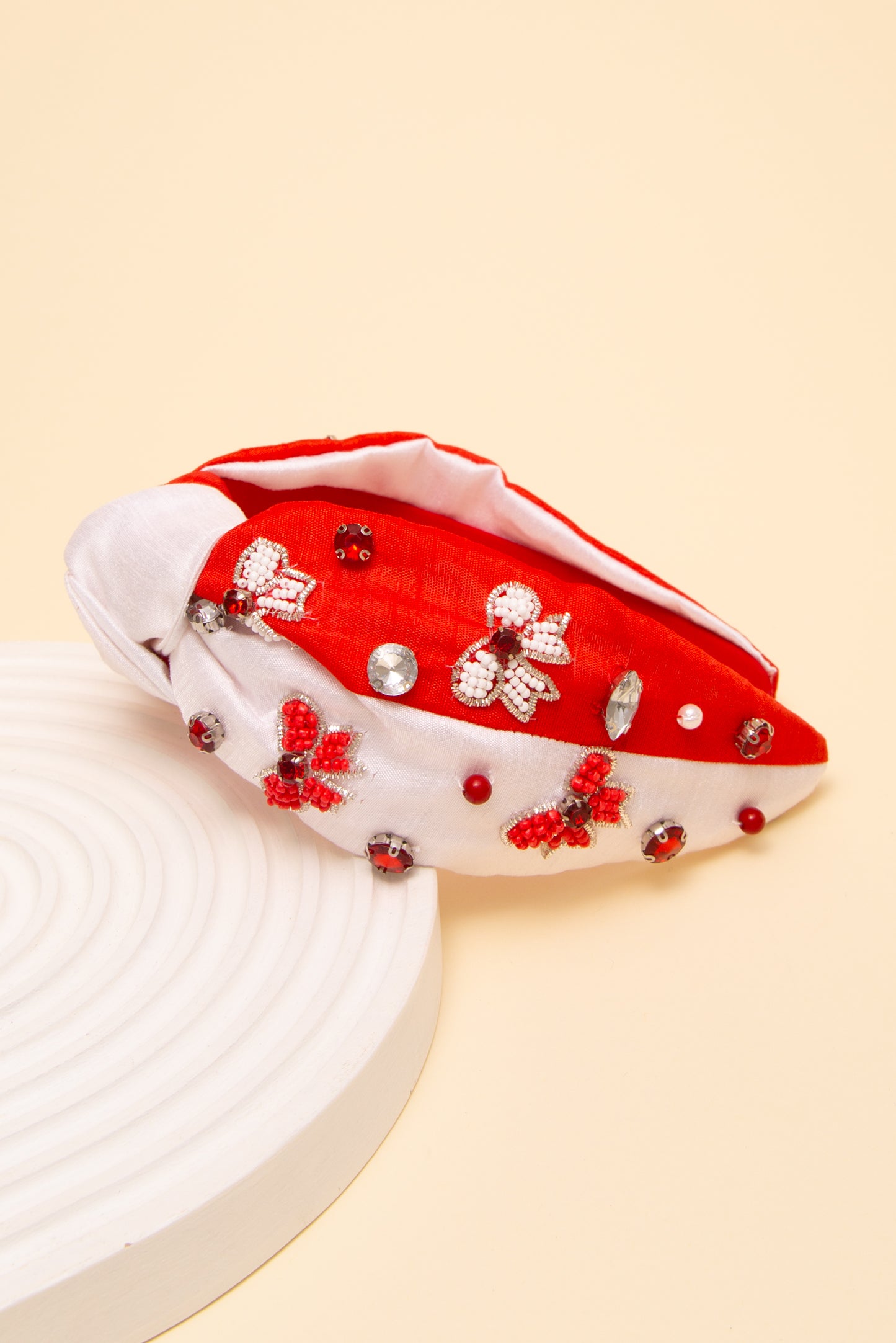 Claudia Game Day Bow Crystal Seed Beaded Top Knotted Fabric Headband