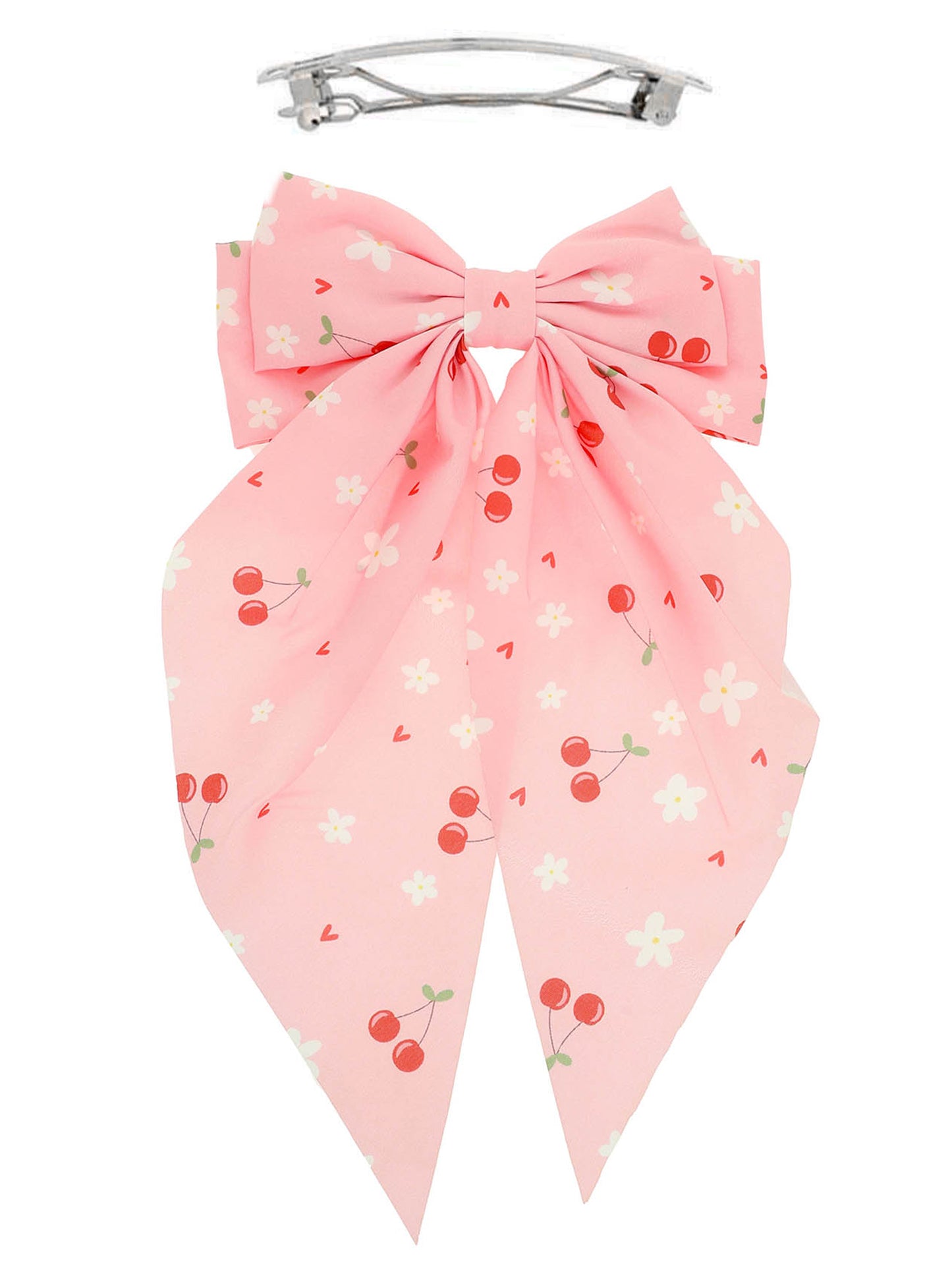 Maya Flower Cherry Pattern Graphic Print Bow Barrette Hair Clip