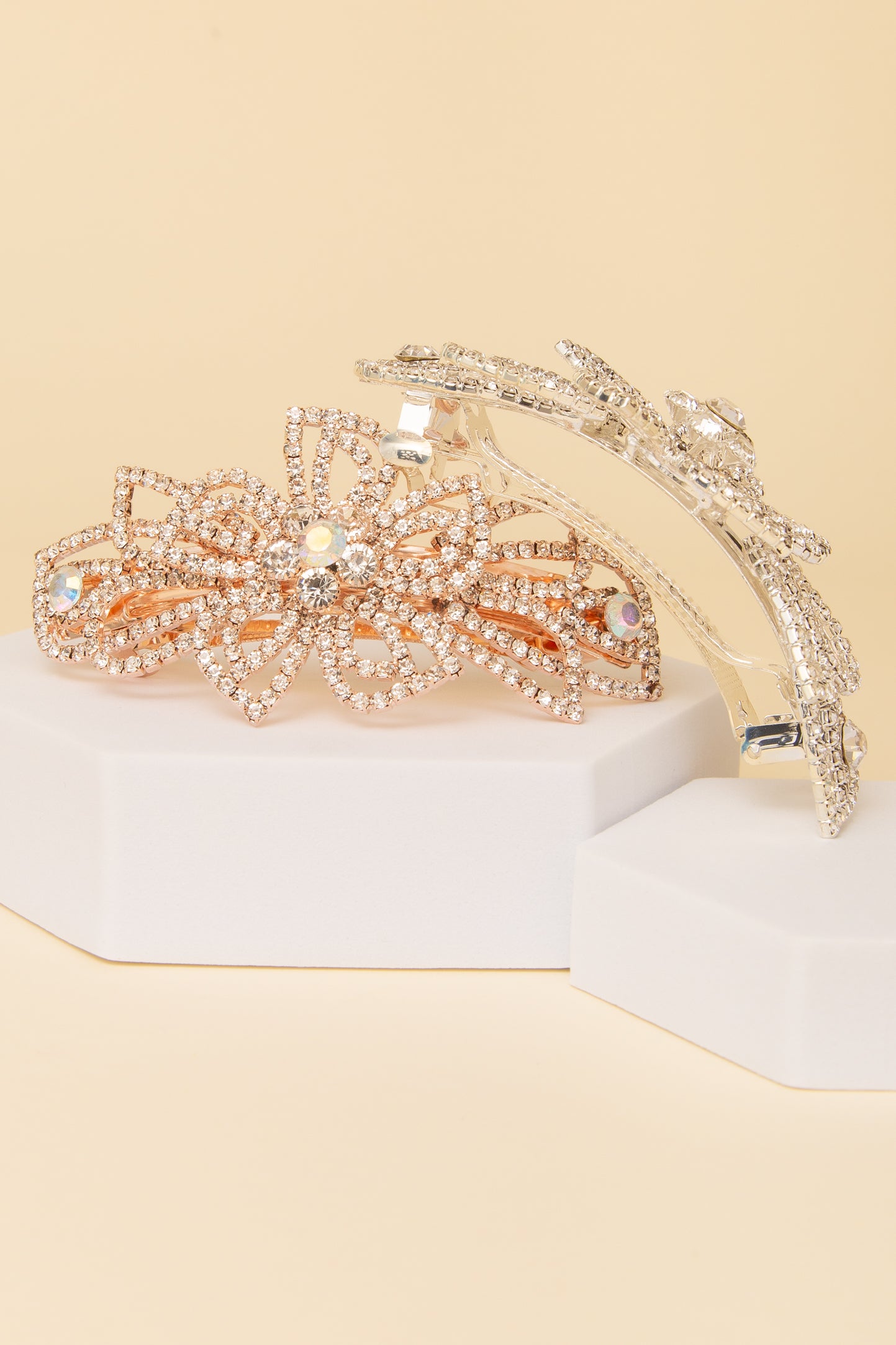 Melanie Vintage Floral Diamante Appliqué Rhinestone Barrette