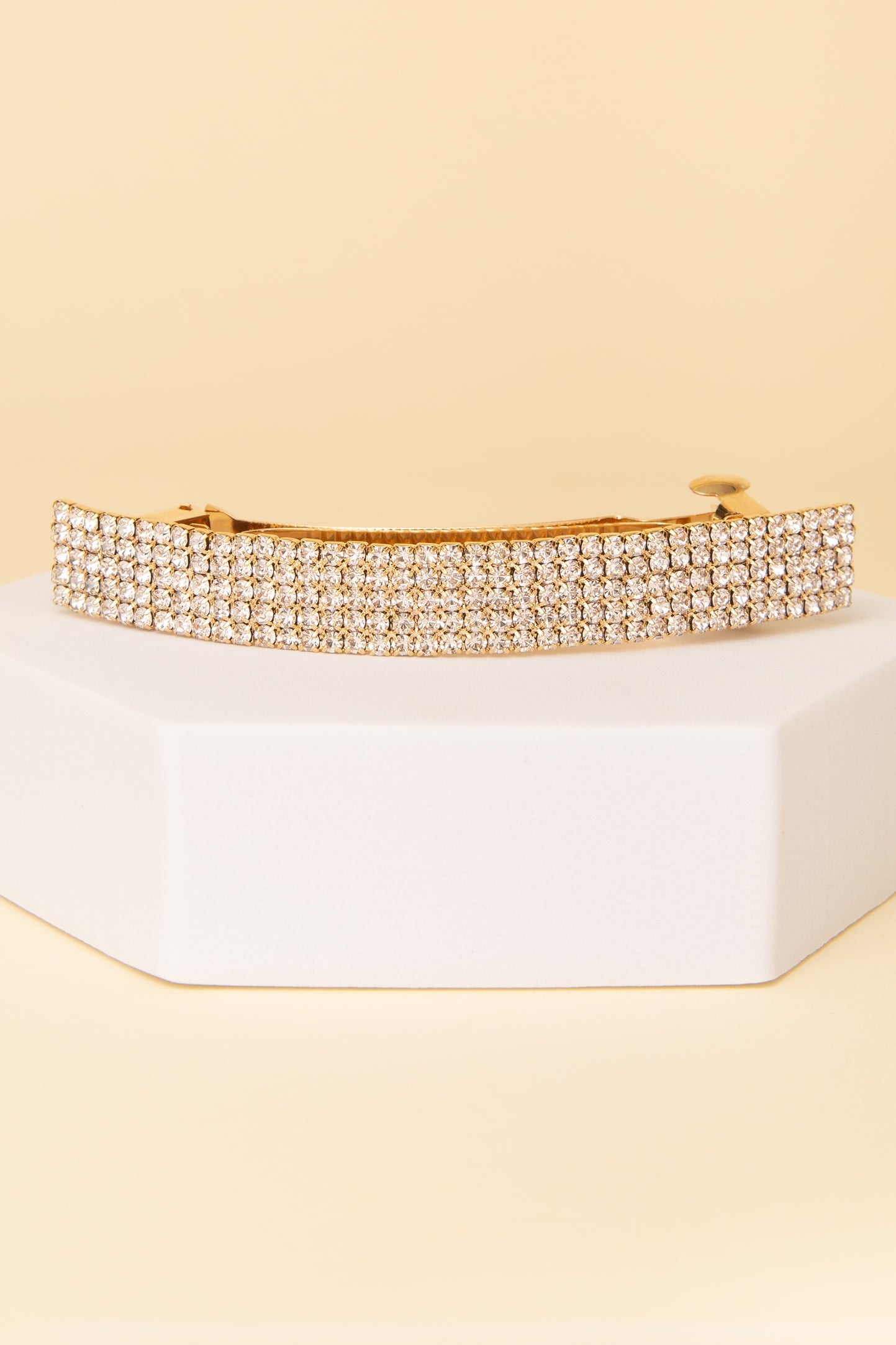 Cecilia Rhinestone Pavé Rectangular Hair Barrette Clip | Gold