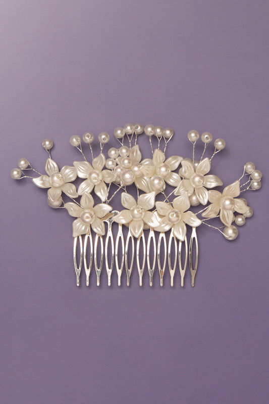 Estelle Bridal Floral Pearl Spray Crystal Hair Comb