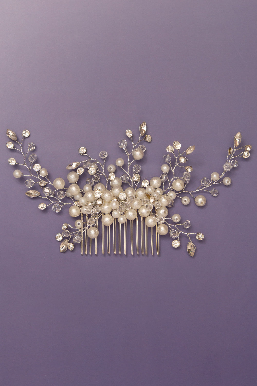 Flora Bridal Floral Crystal Pearl Spray Hair Comb