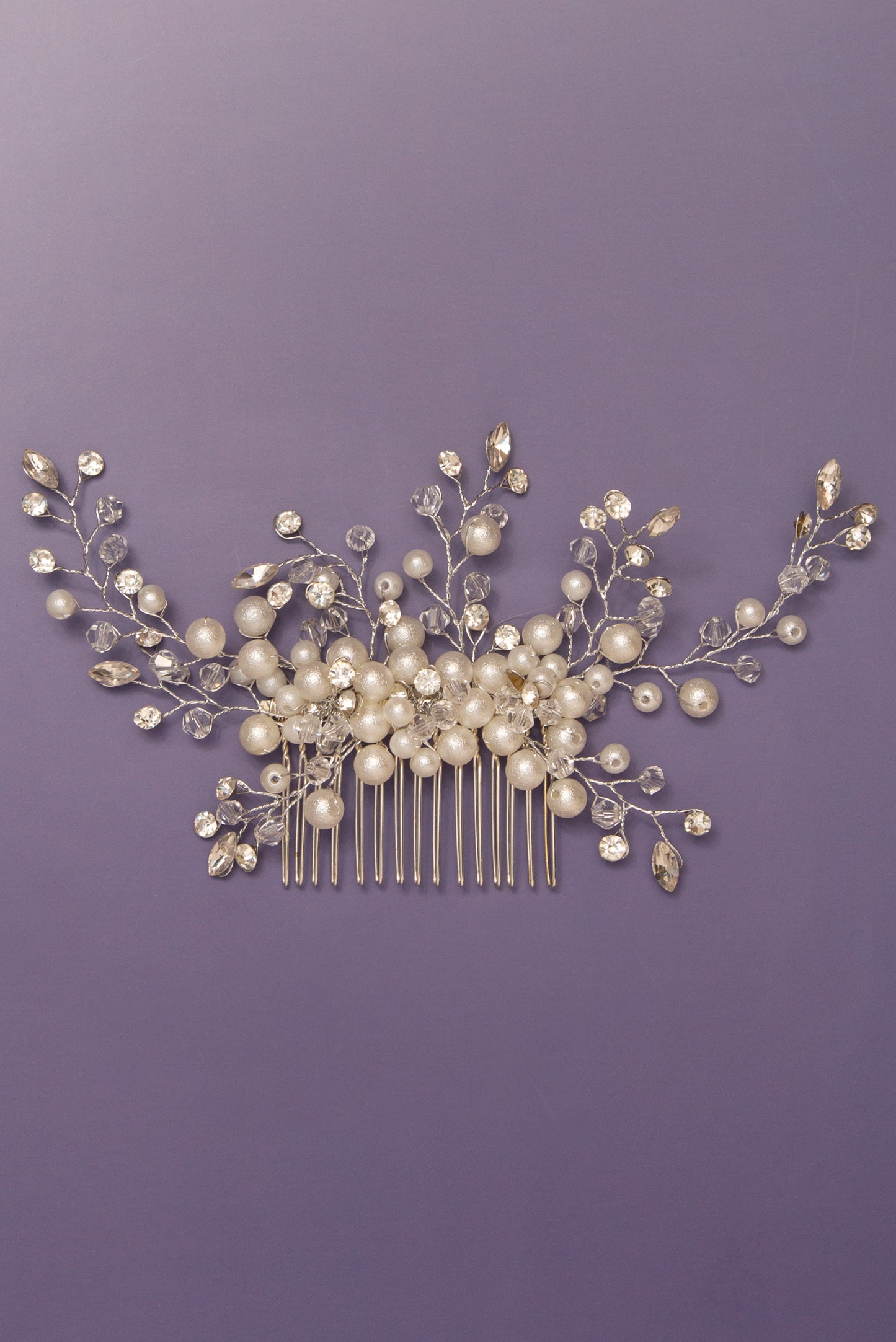 Flora Bridal Floral Crystal Pearl Spray Hair Comb