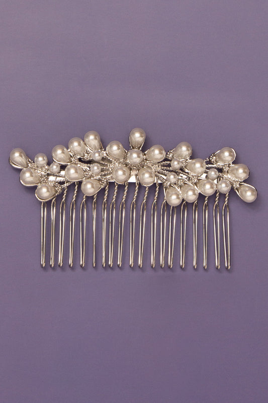 Gabrielle Pearl Teardrop Floral Spray Hair Comb