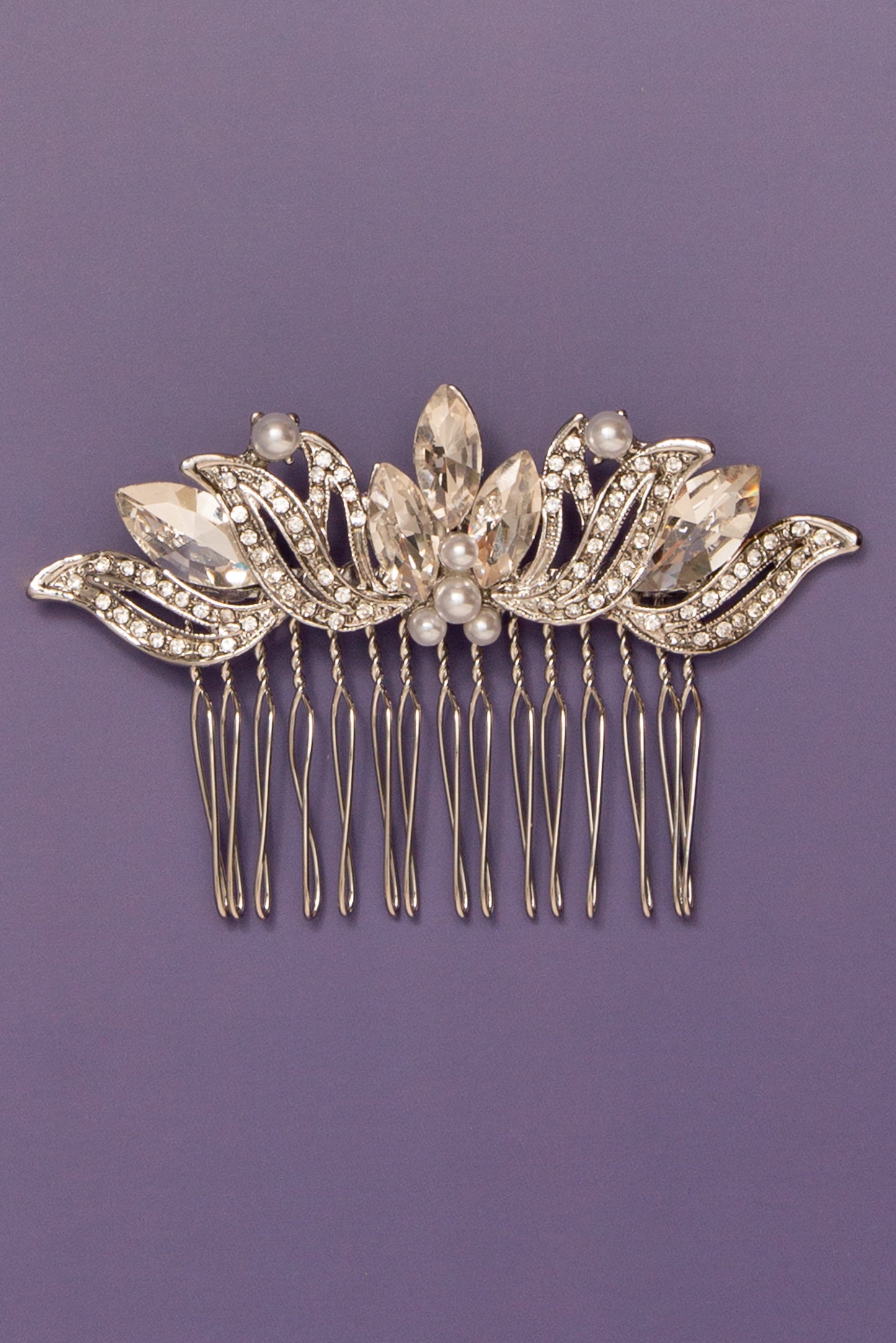 Eileen Pearl and Marquise Crystal Leaf Accent Hair Comb