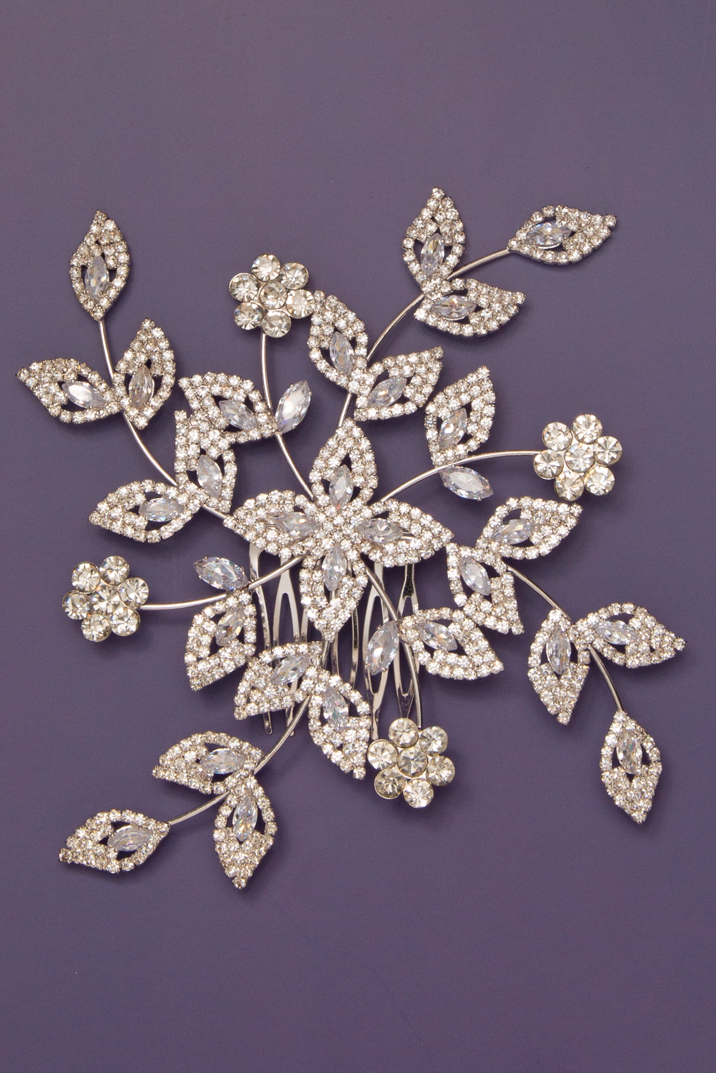 Briana Branching Flower and Leaf Cubic Zirconia Hair Comb