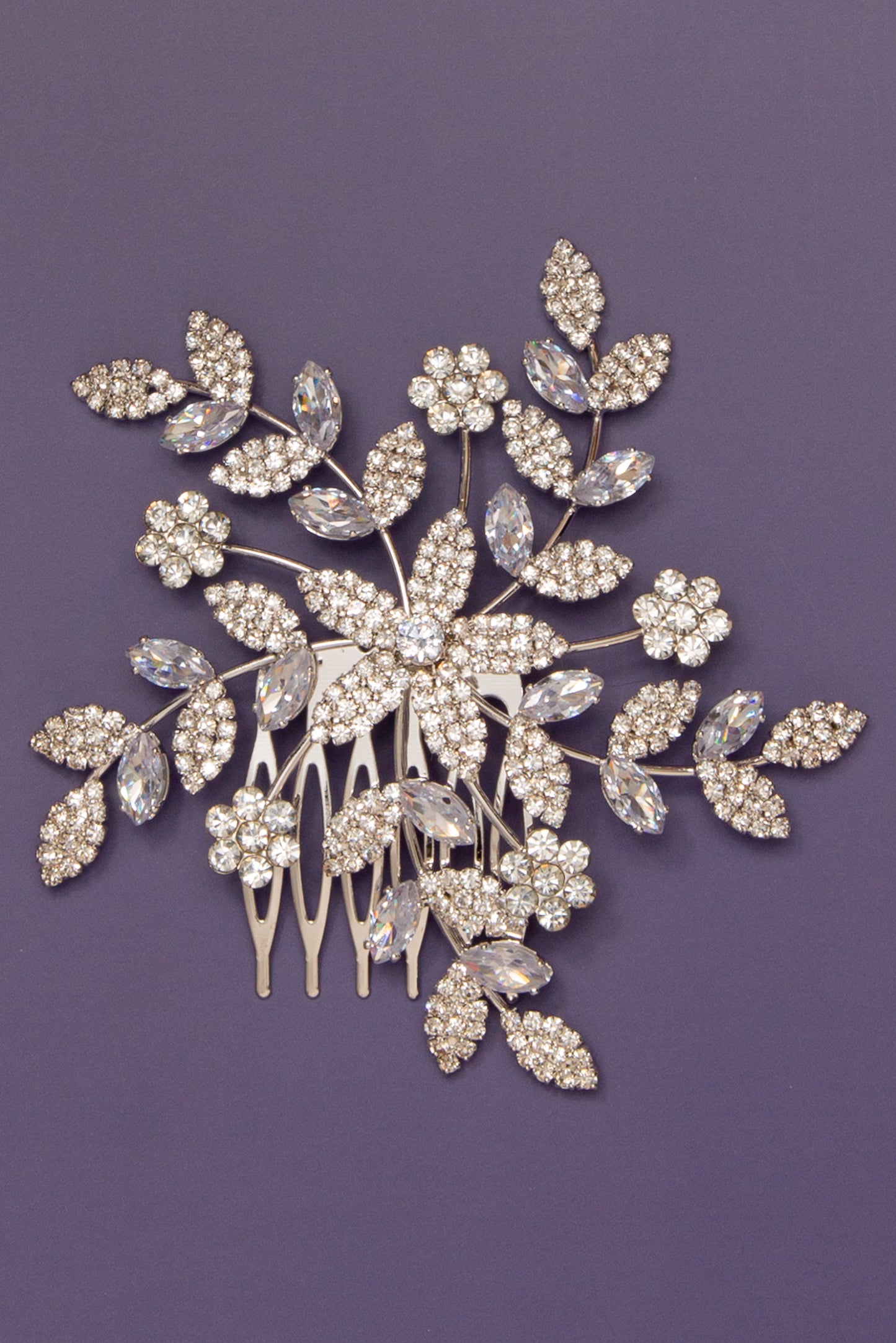 Jessica Floral Sprig and Baguette Cubic Zirconia Hair Comb