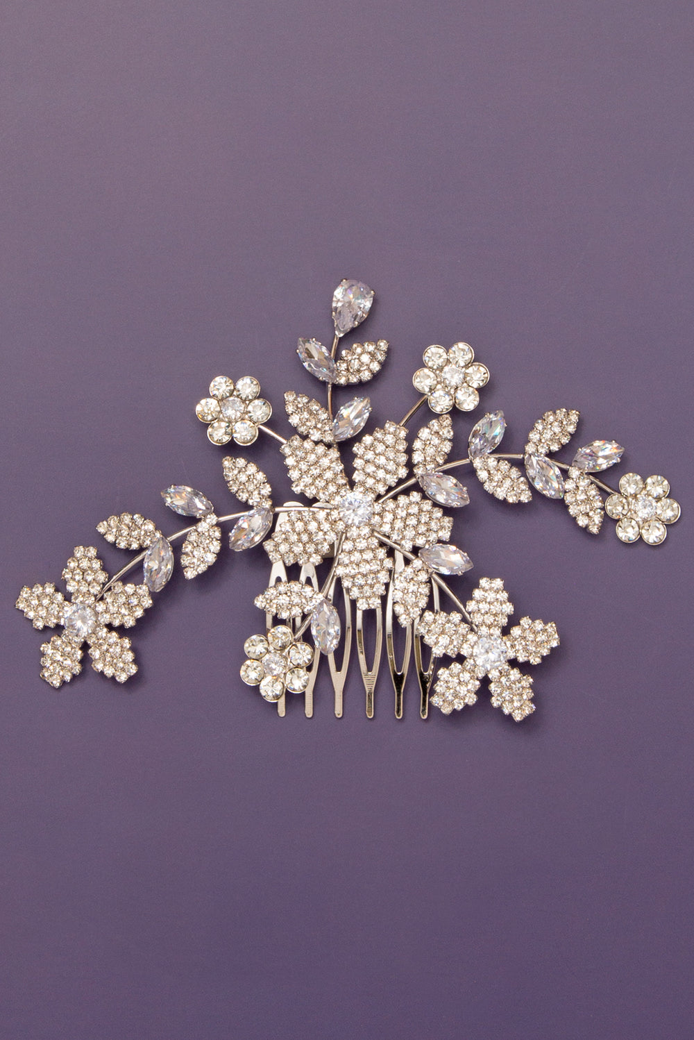 Whitley Asymmetrical Floral Spray Cubic Zirconia Hair Comb