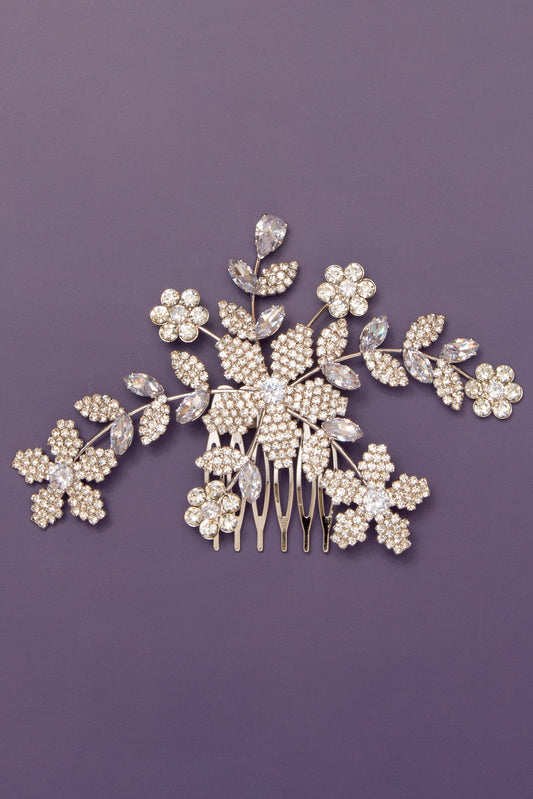 Whitley Asymmetrical Floral Spray Cubic Zirconia Hair Comb
