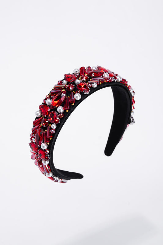 Georgia Elegant Rhinestone Beaded Headband | Red