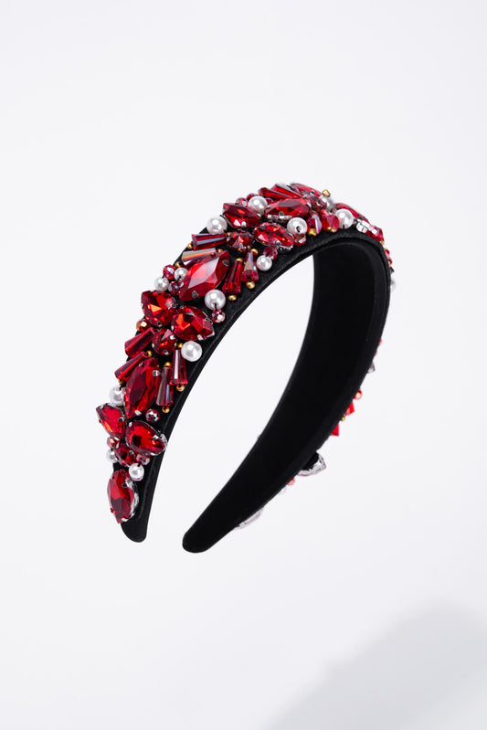 Georgia Elegant Rhinestone Beaded Headband | Red
