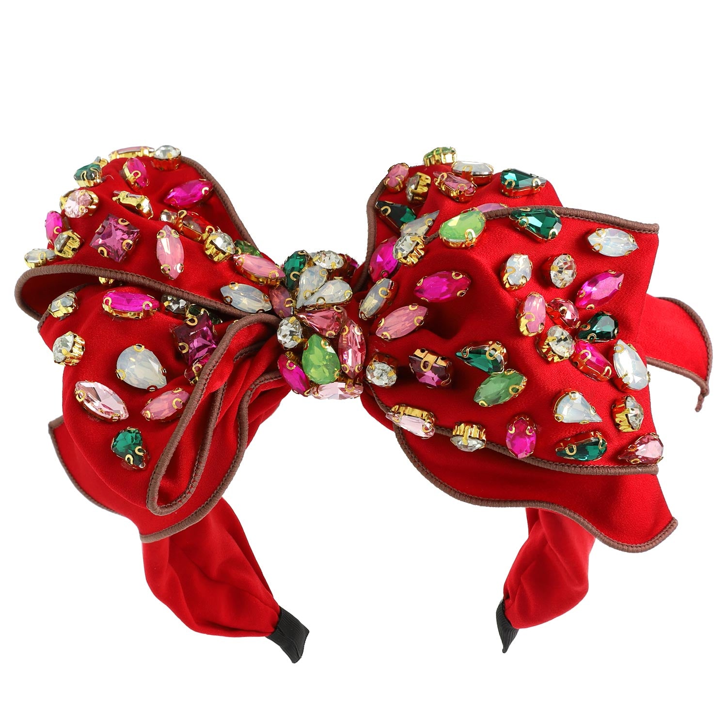 Brianna Velvet Gemstone Embellished Bow Headband | Red
