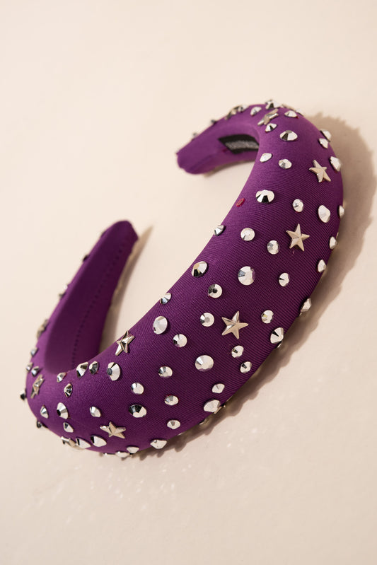 Zadie Star Rhinestone Padded Headband | Purple