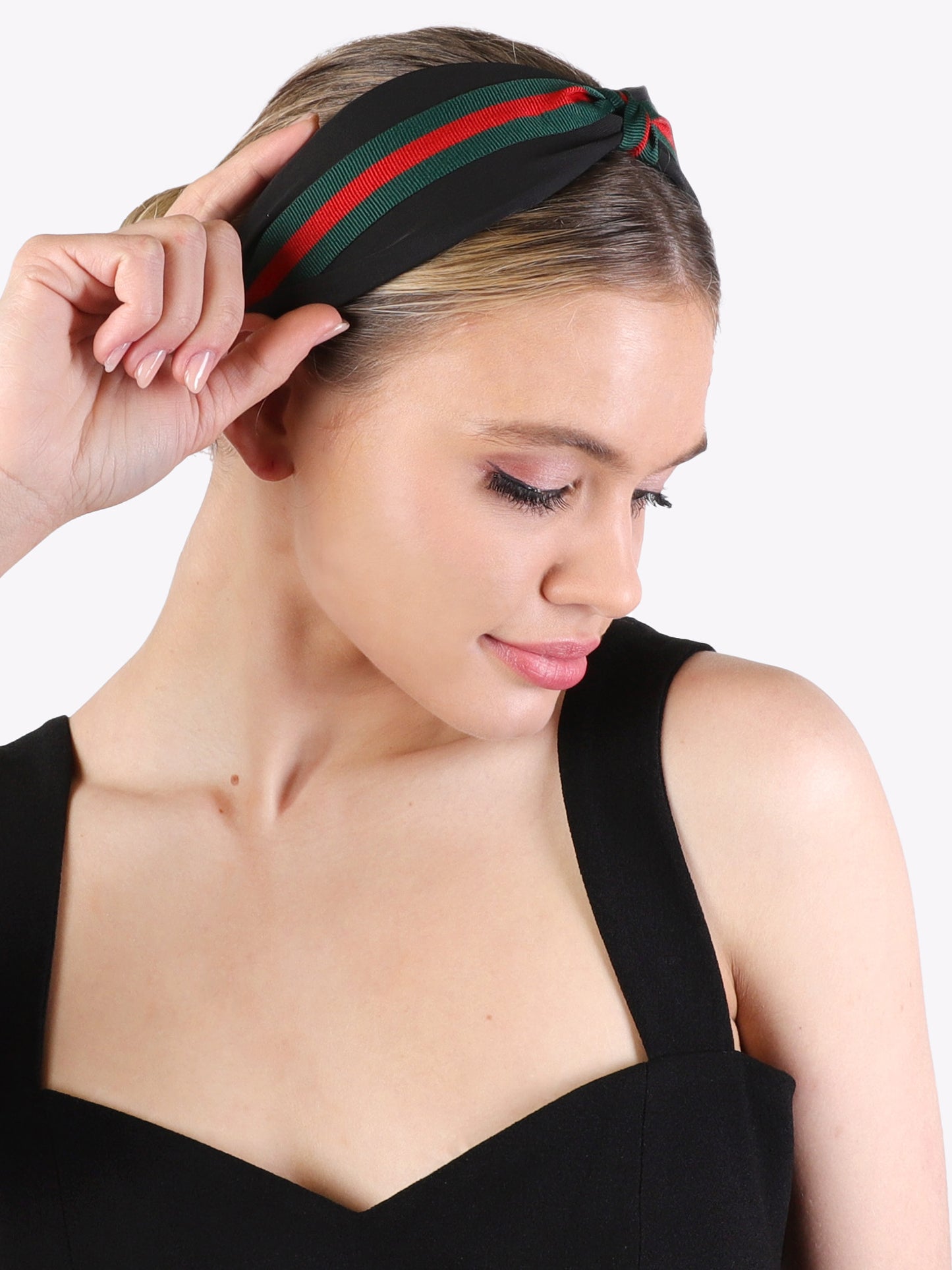 Raelynn Knotted Bow w/ Green & Red Stripe Headband