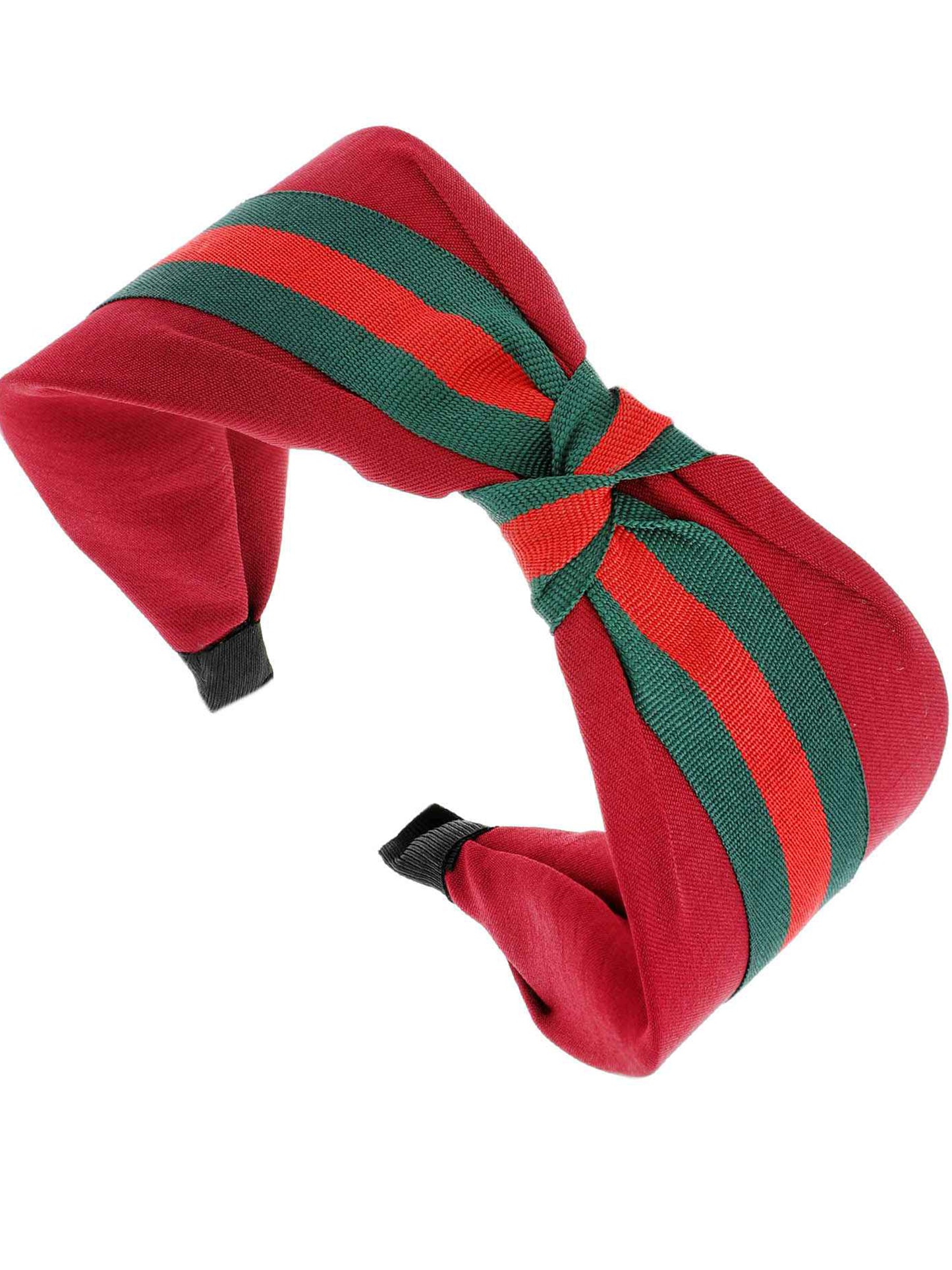 Raelynn Knotted Bow w/ Green & Red Stripe Headband