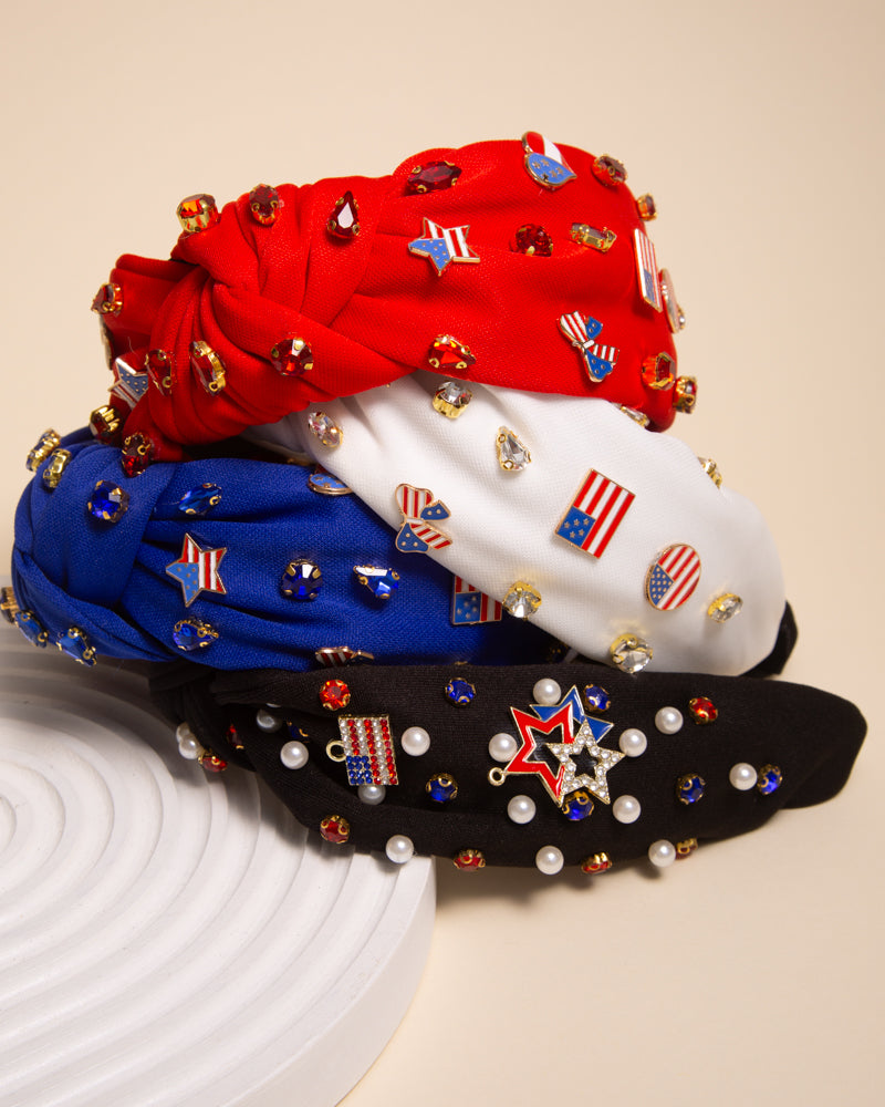 Dixie American Flag Enamel Charm Crystal Embellished Headband
