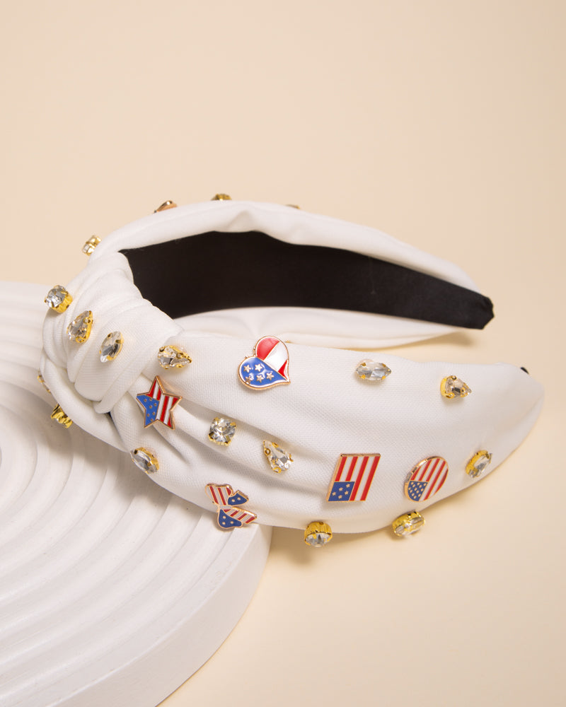 Dixie American Flag Enamel Charm Crystal Embellished Headband