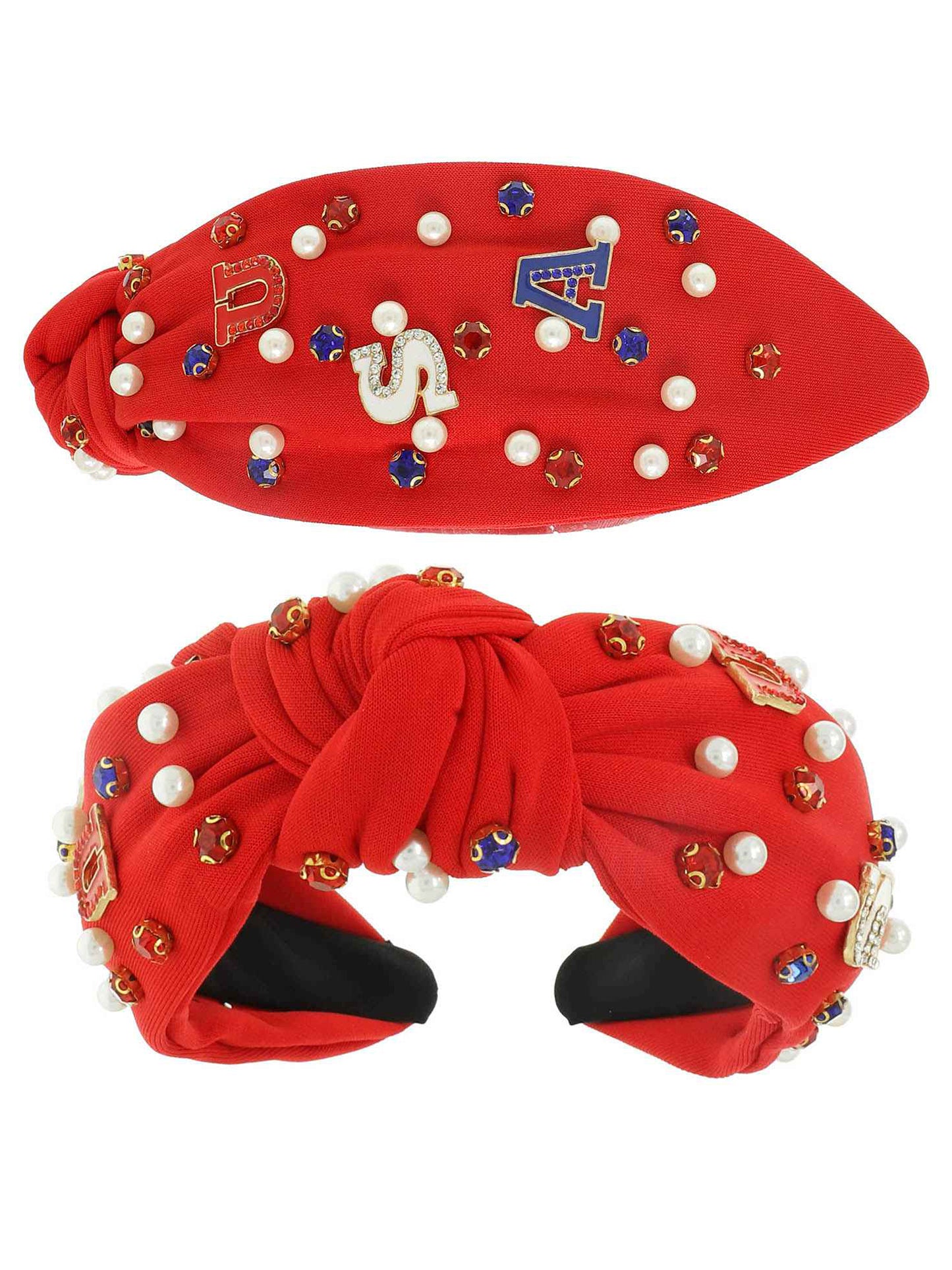 Savannah American Flag USA Crystal Pearl Rhinestone Beaded Headband