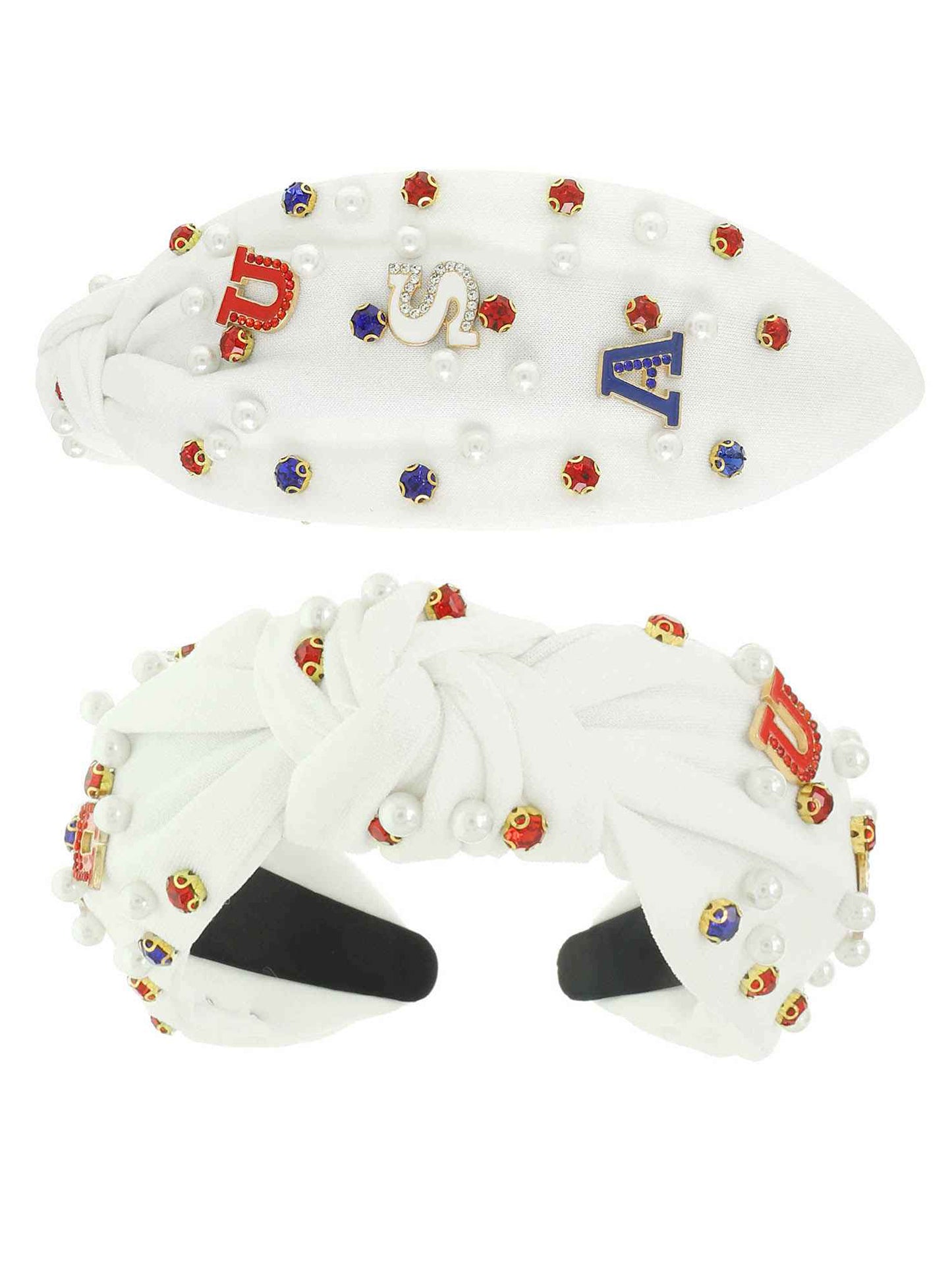 Savannah American Flag USA Crystal Pearl Rhinestone Beaded Headband
