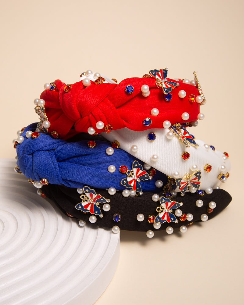 Annabelle American Flag Enamel Charm Crystal Embellished Headband