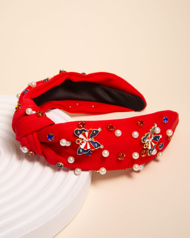 Annabelle American Flag Enamel Charm Crystal Embellished Headband