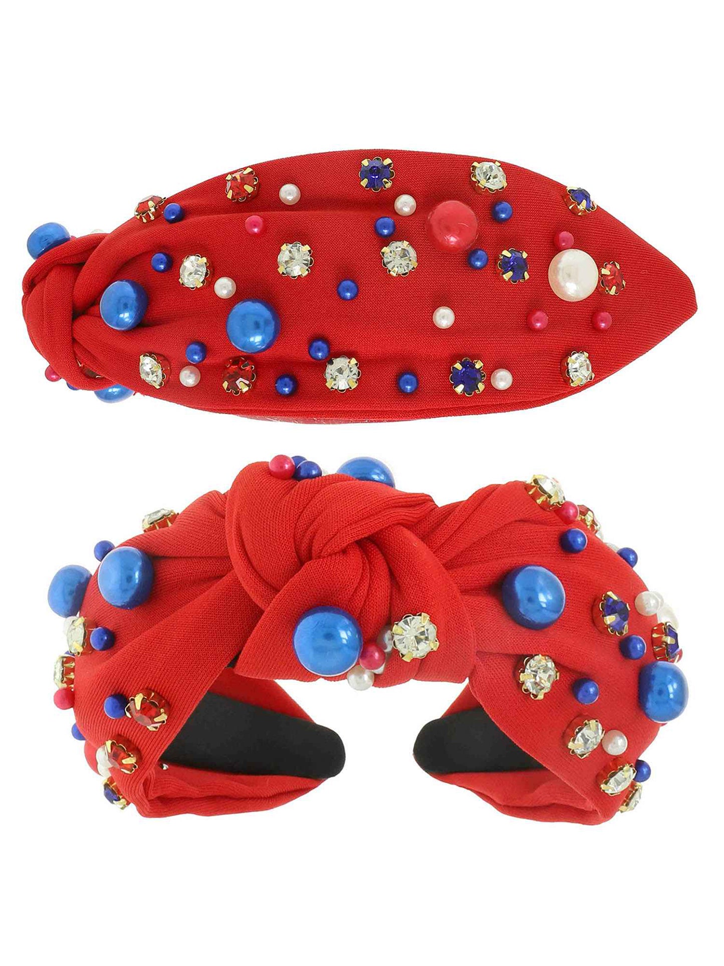 Daisy American Flag Color Theme Crystal Pearl Beaded Headband