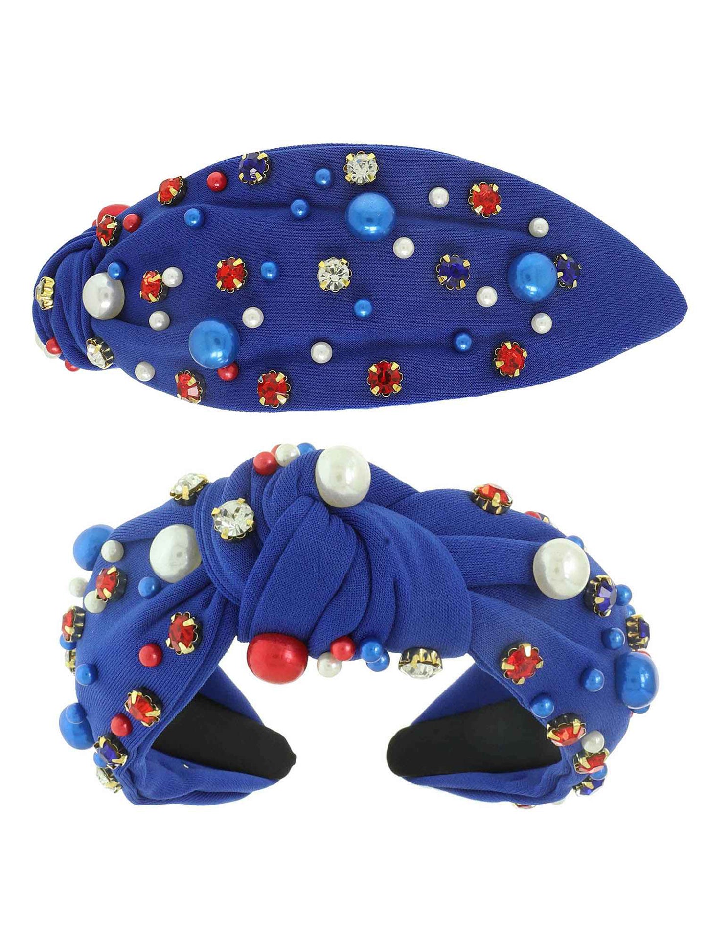 Daisy American Flag Color Theme Crystal Pearl Beaded Headband