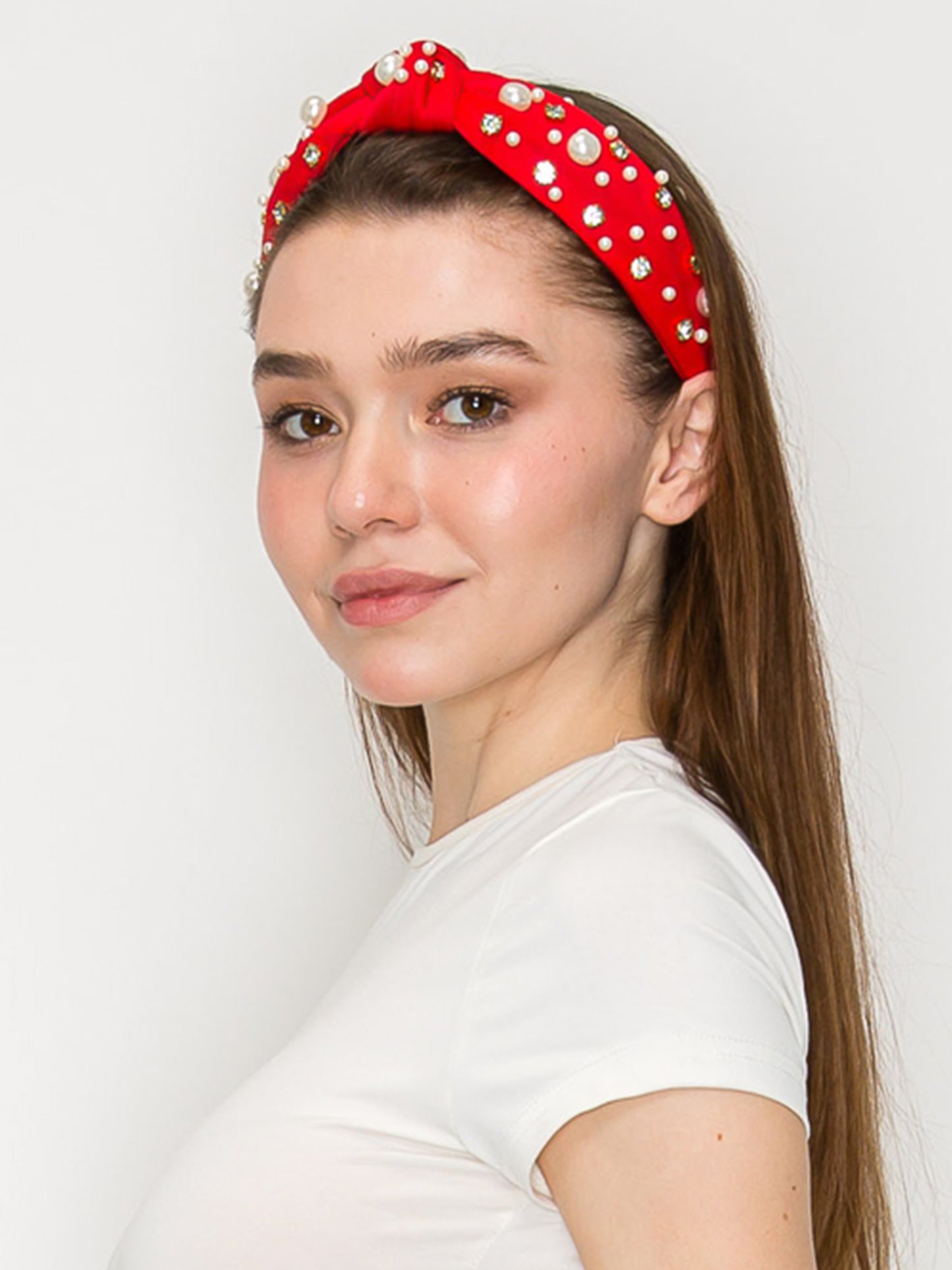 Elizabeth Rhinestone and Pearl Embellished Top Knot Headband